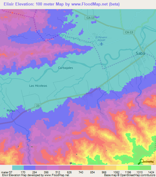 Elixir,Honduras Elevation Map