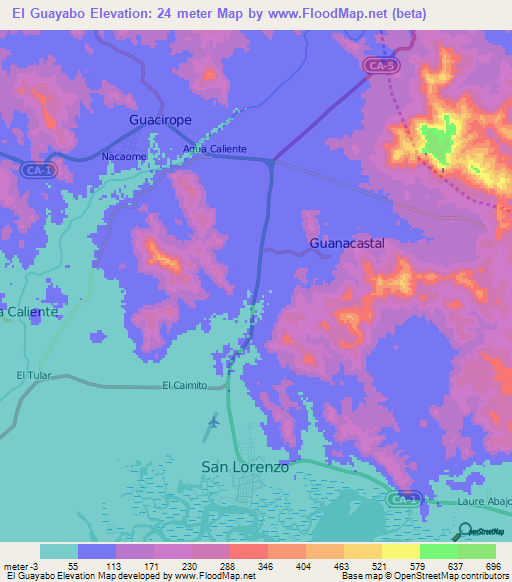 El Guayabo,Honduras Elevation Map