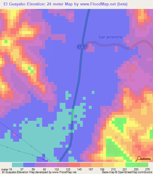 El Guayabo,Honduras Elevation Map