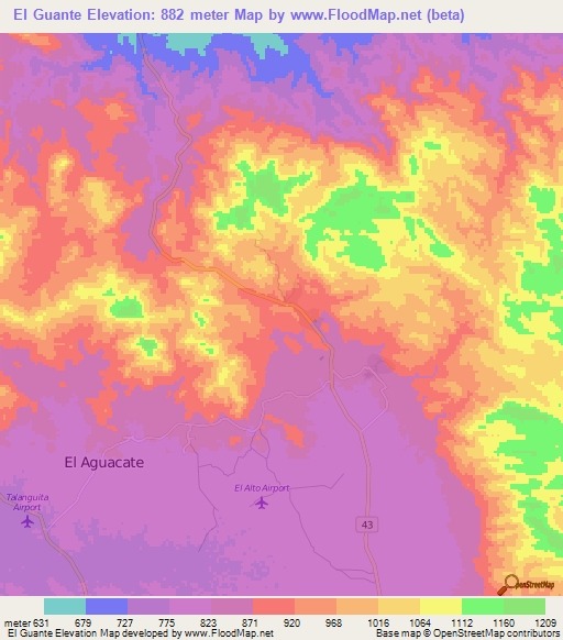 El Guante,Honduras Elevation Map