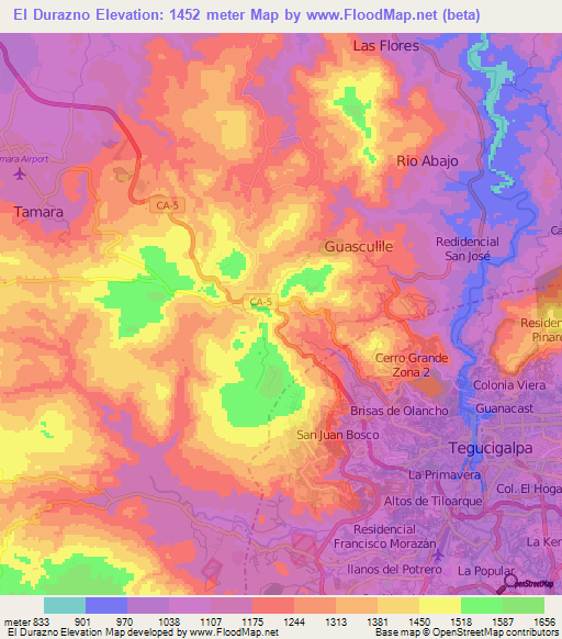 El Durazno,Honduras Elevation Map