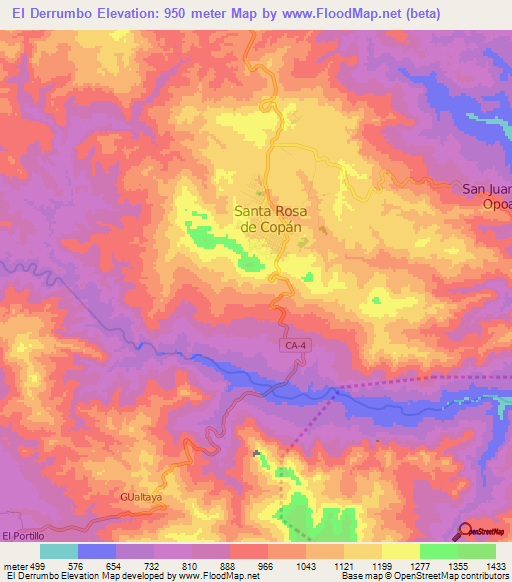 El Derrumbo,Honduras Elevation Map