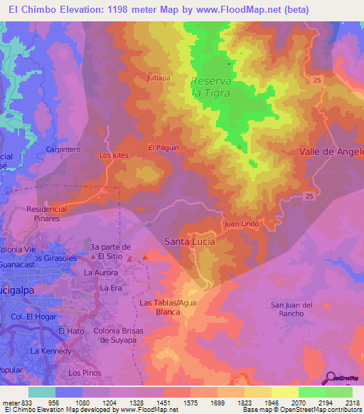 El Chimbo,Honduras Elevation Map
