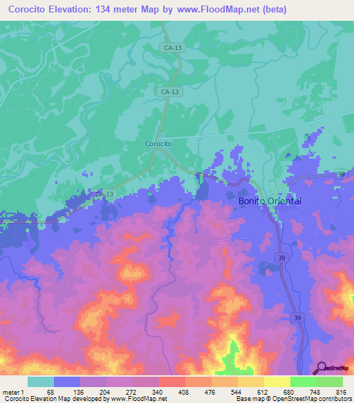 Corocito,Honduras Elevation Map