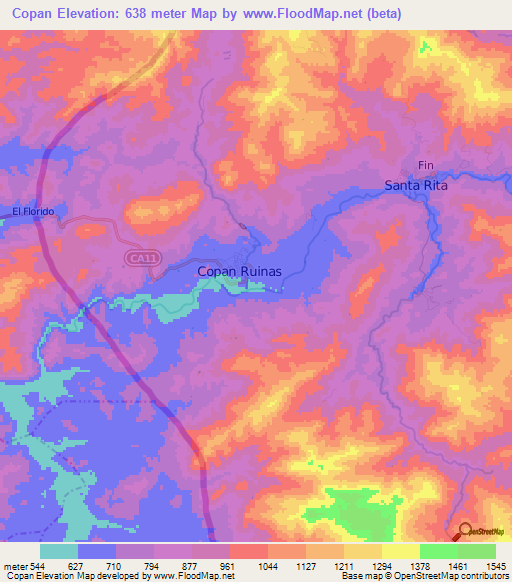 Copan,Honduras Elevation Map