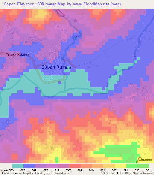 Copan,Honduras Elevation Map