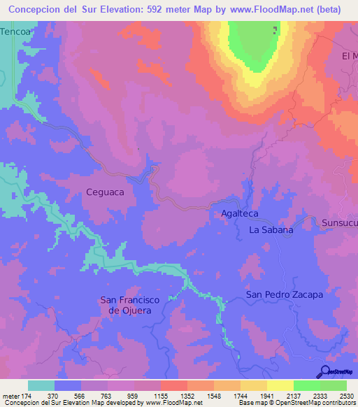 Concepcion del Sur,Honduras Elevation Map
