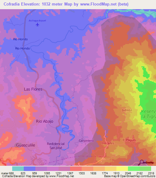 Cofradia,Honduras Elevation Map