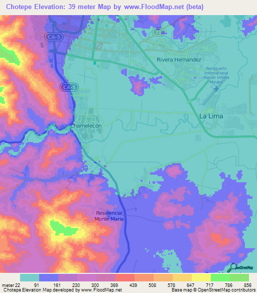Chotepe,Honduras Elevation Map