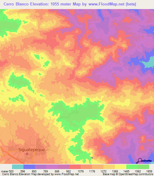 Cerro Blanco,Honduras Elevation Map