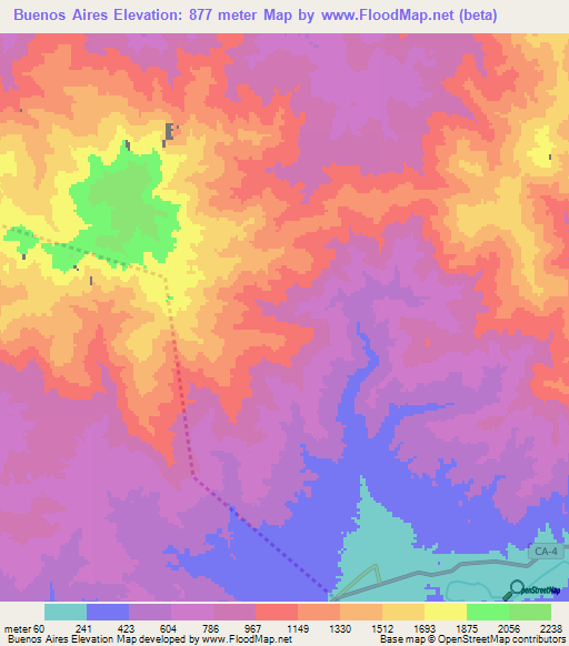 Buenos Aires,Honduras Elevation Map