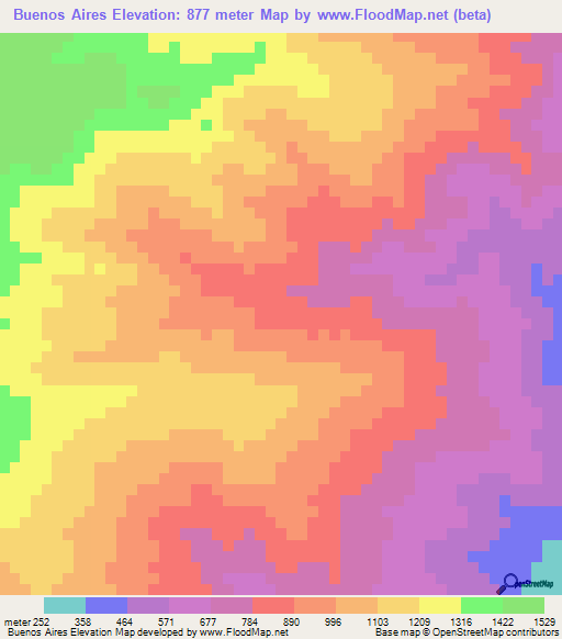 Buenos Aires,Honduras Elevation Map
