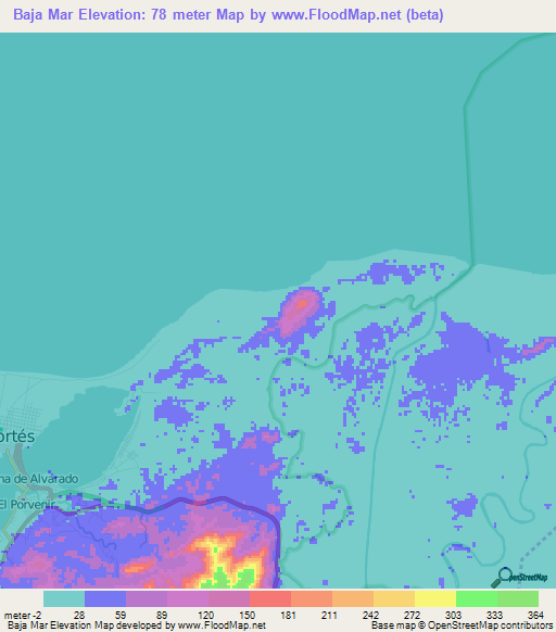 Baja Mar,Honduras Elevation Map