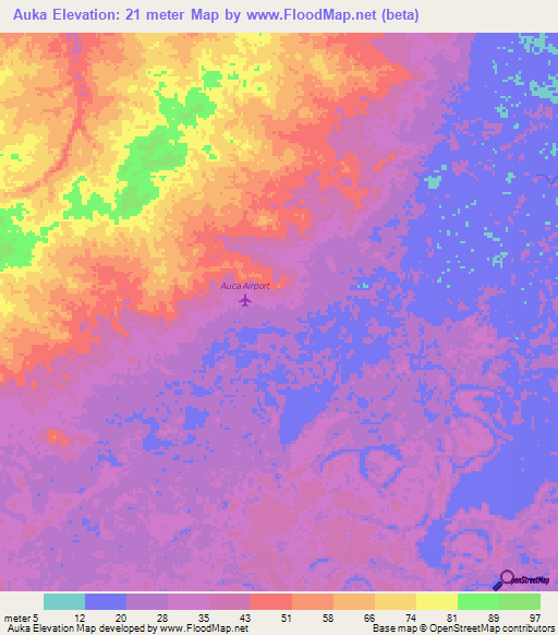 Auka,Honduras Elevation Map