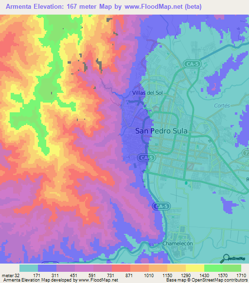 Armenta,Honduras Elevation Map