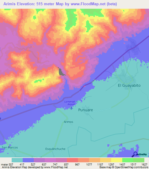 Arimis,Honduras Elevation Map