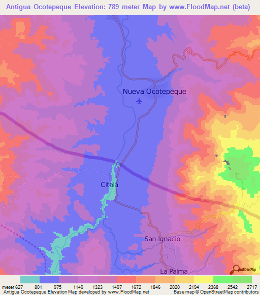 Antigua Ocotepeque,Honduras Elevation Map