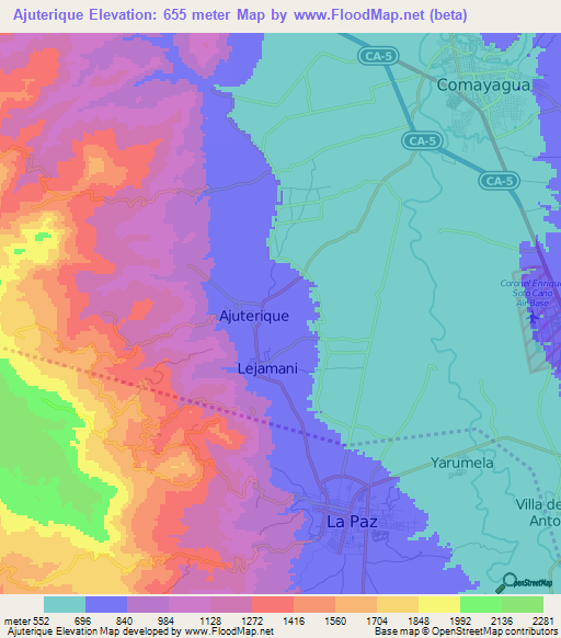 Ajuterique,Honduras Elevation Map