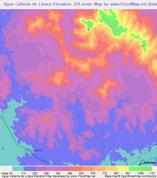 Agua Caliente de Linaca,Honduras Elevation Map