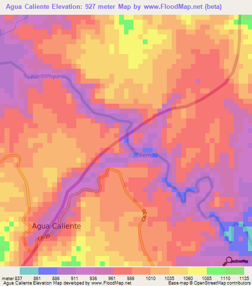 Agua Caliente,Honduras Elevation Map