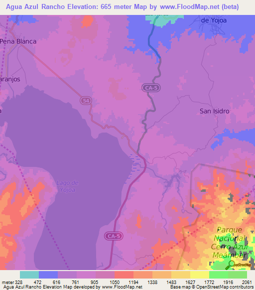 Agua Azul Rancho,Honduras Elevation Map