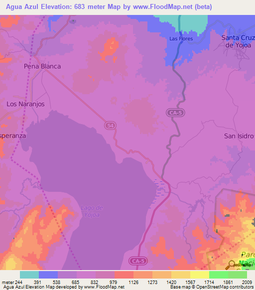 Agua Azul,Honduras Elevation Map