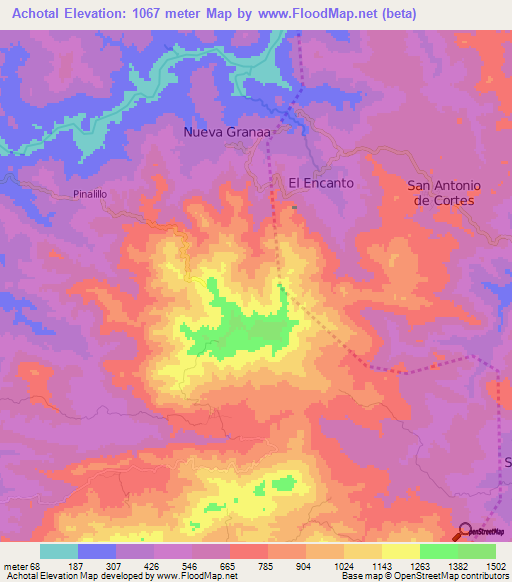 Achotal,Honduras Elevation Map