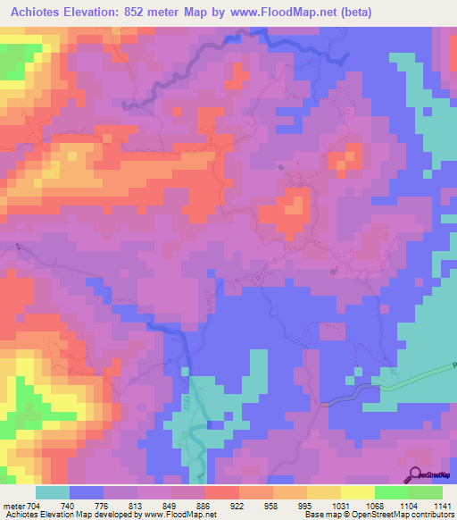 Achiotes,Honduras Elevation Map