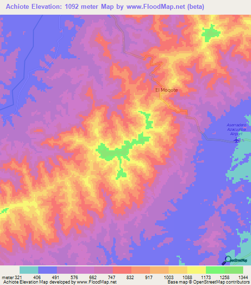 Achiote,Honduras Elevation Map