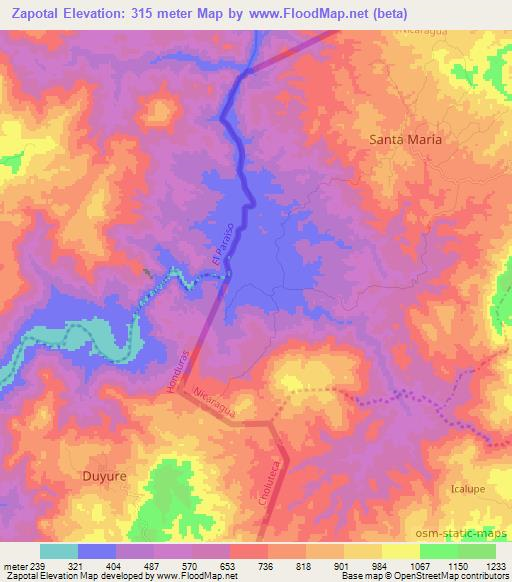 Zapotal,Nicaragua Elevation Map
