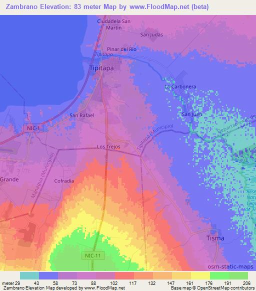 Zambrano,Nicaragua Elevation Map