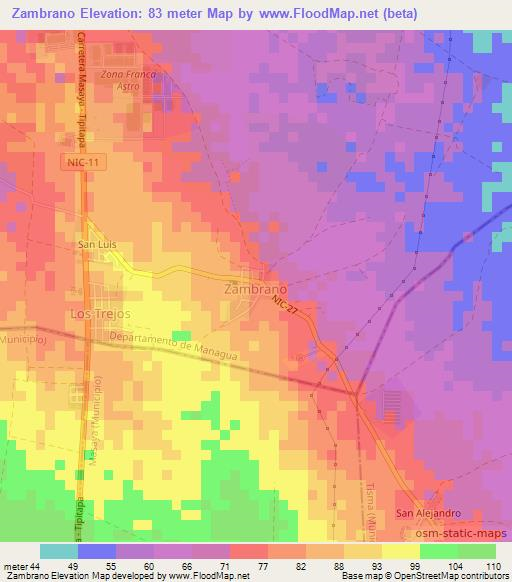 Zambrano,Nicaragua Elevation Map
