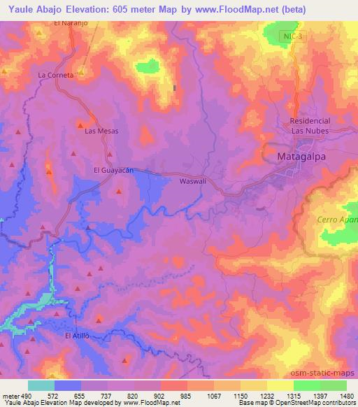 Yaule Abajo,Nicaragua Elevation Map