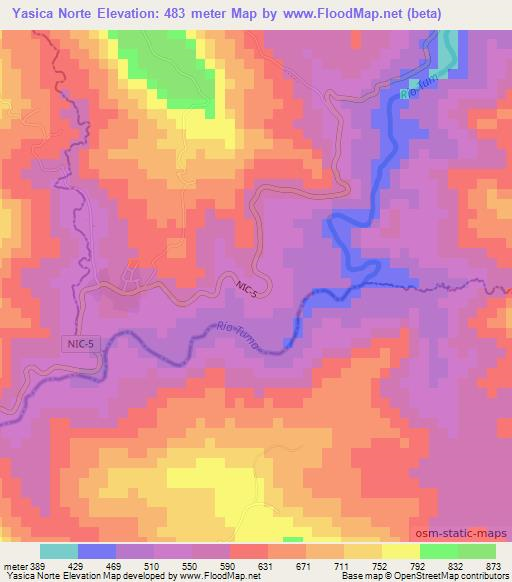 Yasica Norte,Nicaragua Elevation Map