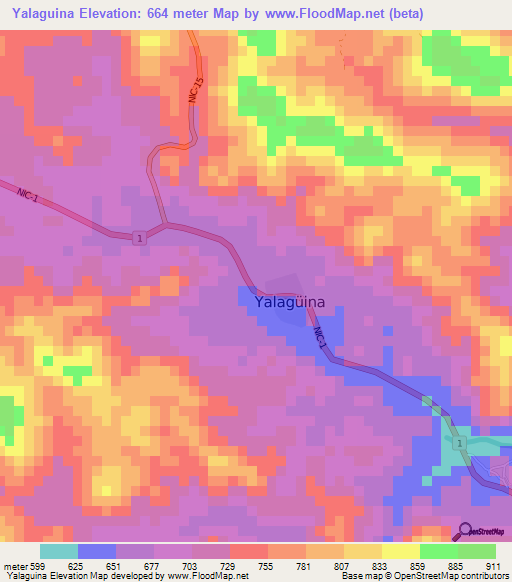 Yalaguina,Nicaragua Elevation Map