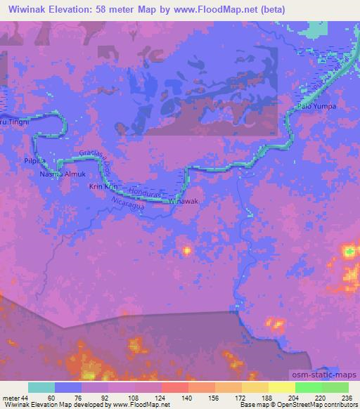 Wiwinak,Nicaragua Elevation Map