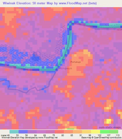 Wiwinak,Nicaragua Elevation Map