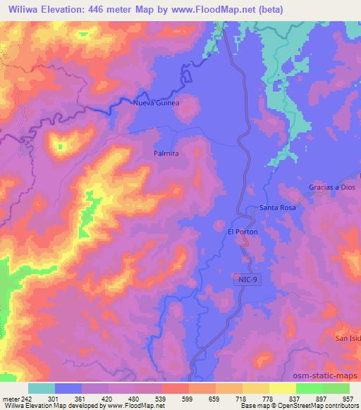Wiliwa,Nicaragua Elevation Map