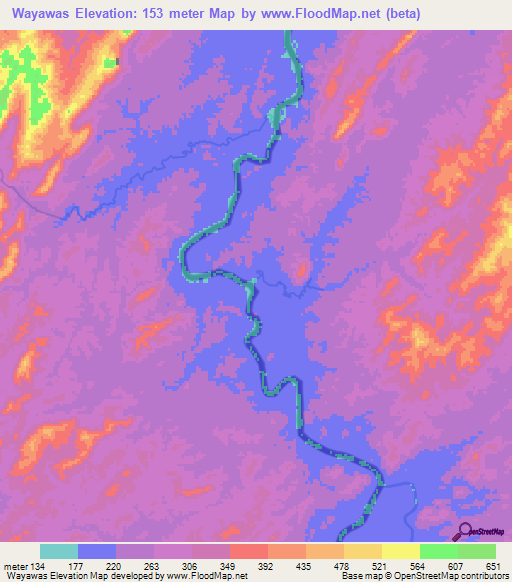 Wayawas,Nicaragua Elevation Map