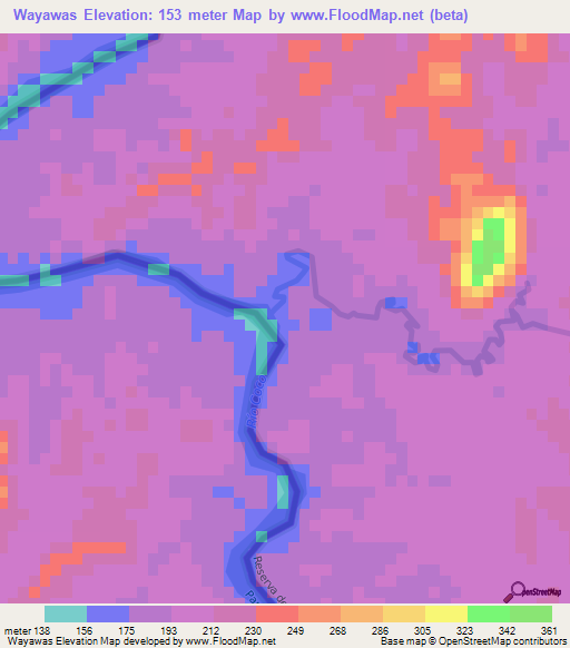 Wayawas,Nicaragua Elevation Map
