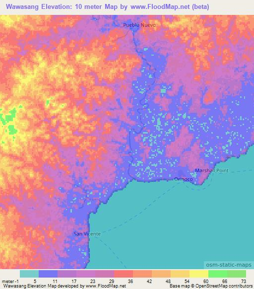 Wawasang,Nicaragua Elevation Map