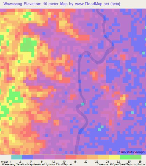 Wawasang,Nicaragua Elevation Map