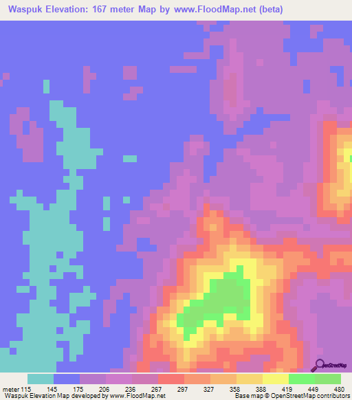 Waspuk,Nicaragua Elevation Map
