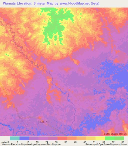 Warnata,Nicaragua Elevation Map