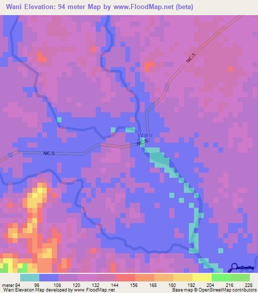 Wani,Nicaragua Elevation Map