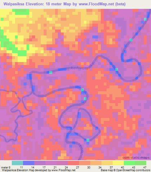 Walpasiksa,Nicaragua Elevation Map