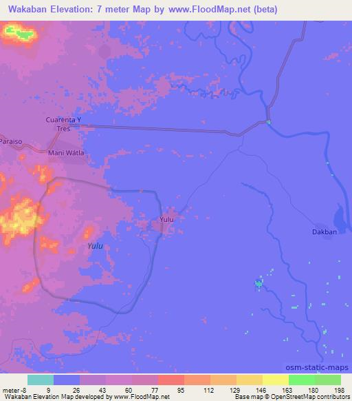 Wakaban,Nicaragua Elevation Map