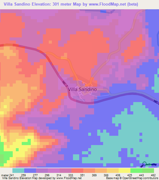 Villa Sandino,Nicaragua Elevation Map
