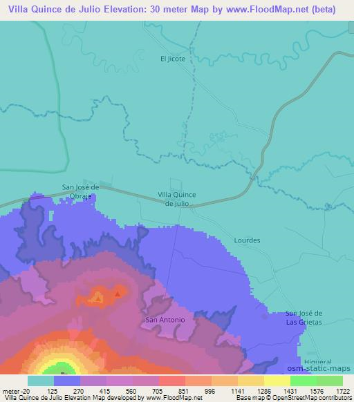 Villa Quince de Julio,Nicaragua Elevation Map