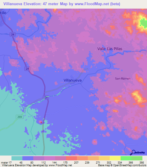 Villanueva,Nicaragua Elevation Map